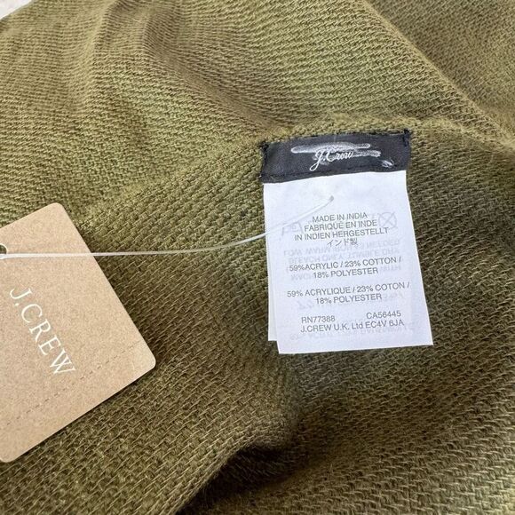 J. Crew Summerweight Cape Scarf Wrap Green Black Stripe Fringe Trim one size NWT - Picture 5 of 6